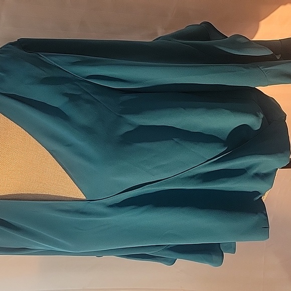 INC International Concepts Teal Blue V-Neck Blouse with Ruffled Sleeves, Size: S - Picture 3 of 10